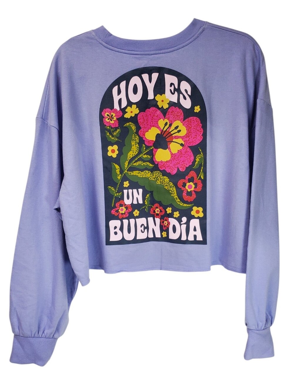 Latino Heritage Month Hoy Es Un Buen Dia Purple Crop Pullover Sweatshirt XL